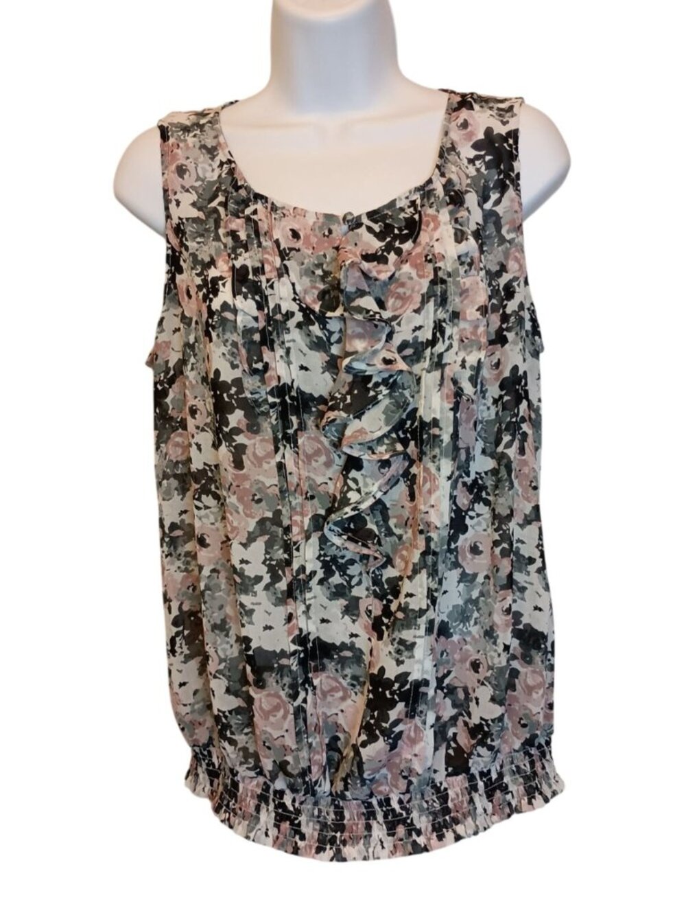 Express Blouse Sheer Ruffled Sleeveless Floral Print Women's Sz.M